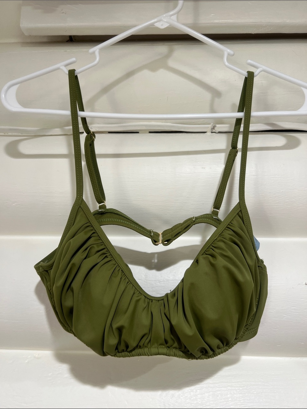 Shade & Shore Olive Ruched Swim Bralette with Adjustable Straps